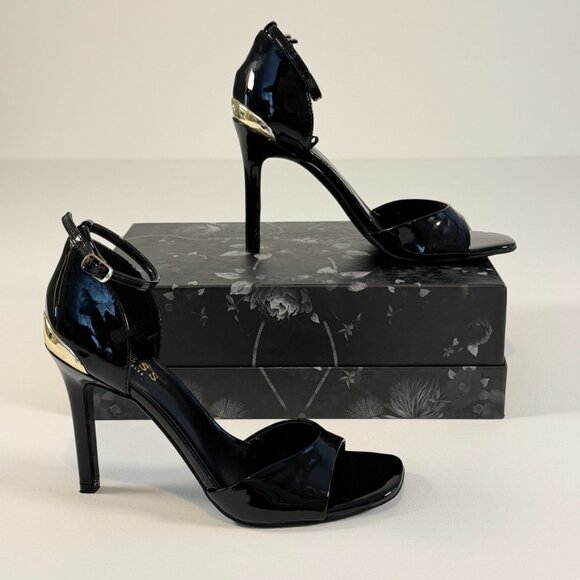 GUESS Divine Black Patent Leather Women's Open-Toe Heels - Picture 3 of 14